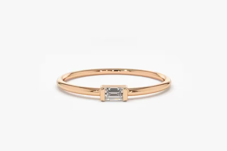 0.06CTW Lab Grown Diamond Baguette Cut Engagement Ring