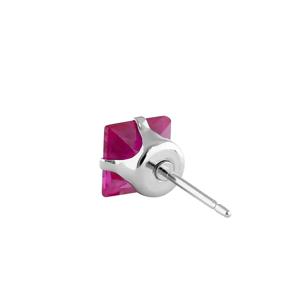 0.8ct Sterling Silver Ruby Square CZ Stud Earrings 4mm