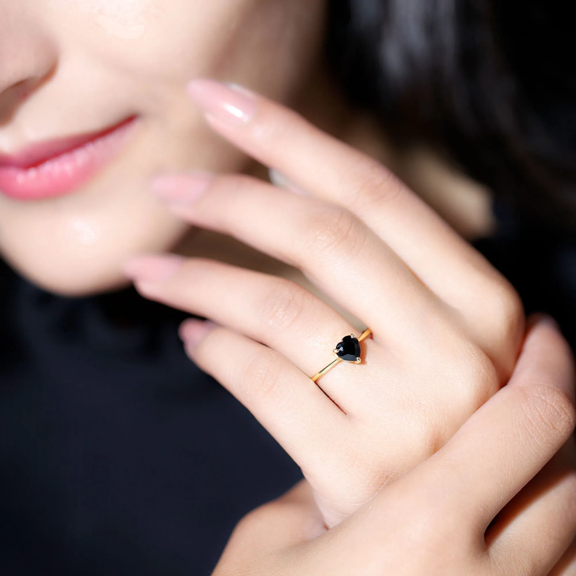 1 CT Heart Shape Black Onyx Solitaire Ring in Claw Setting