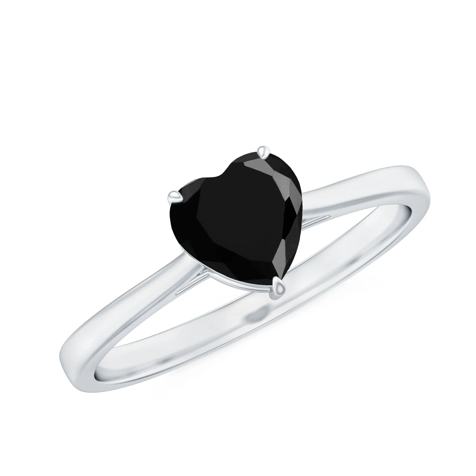 1 CT Heart Shape Black Onyx Solitaire Ring in Claw Setting