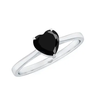 1 CT Heart Shape Black Onyx Solitaire Ring in Claw Setting