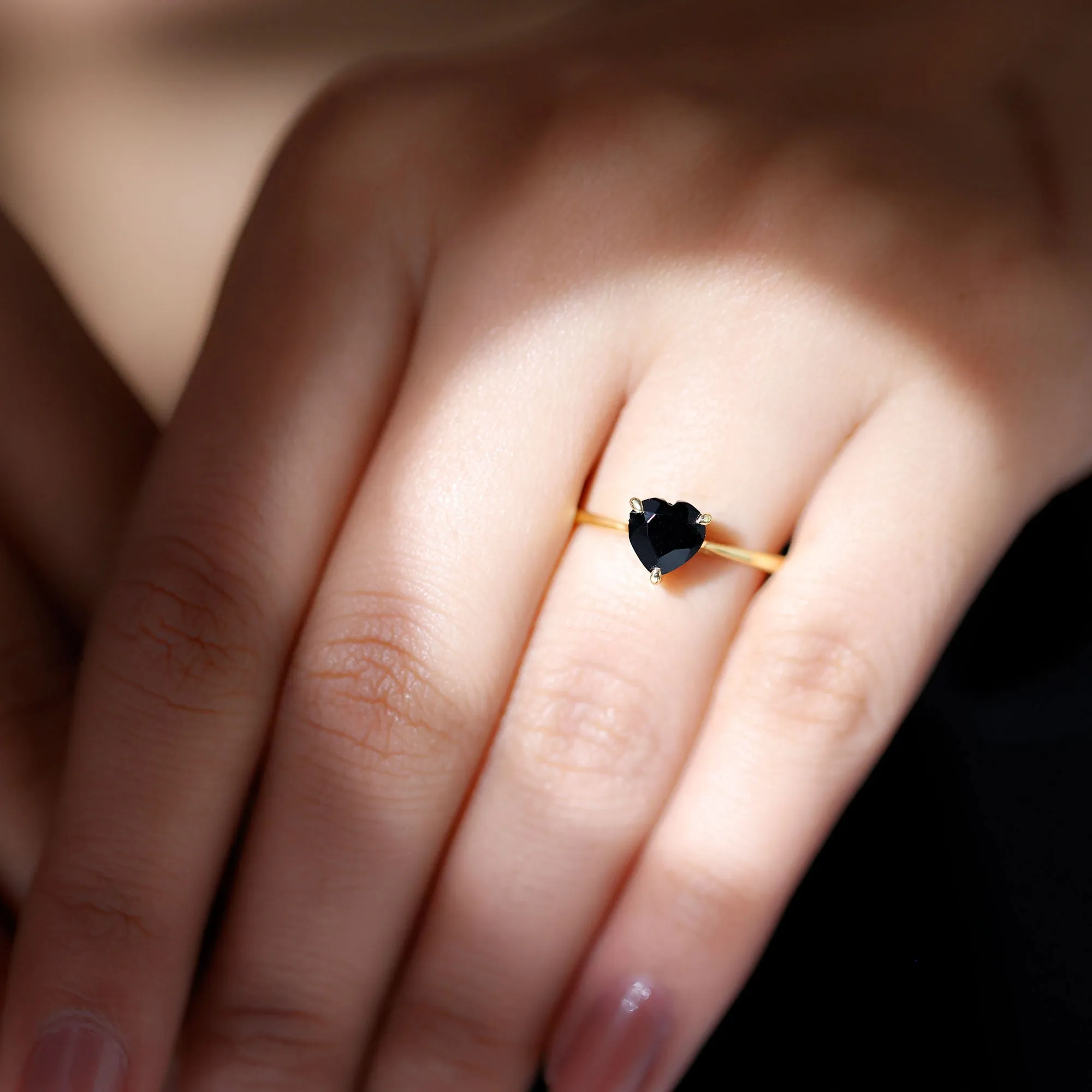 1 CT Heart Shape Black Onyx Solitaire Ring in Claw Setting