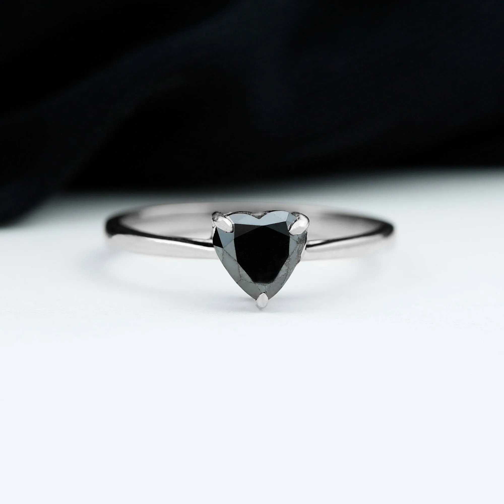 1 CT Heart Shape Black Onyx Solitaire Ring in Claw Setting