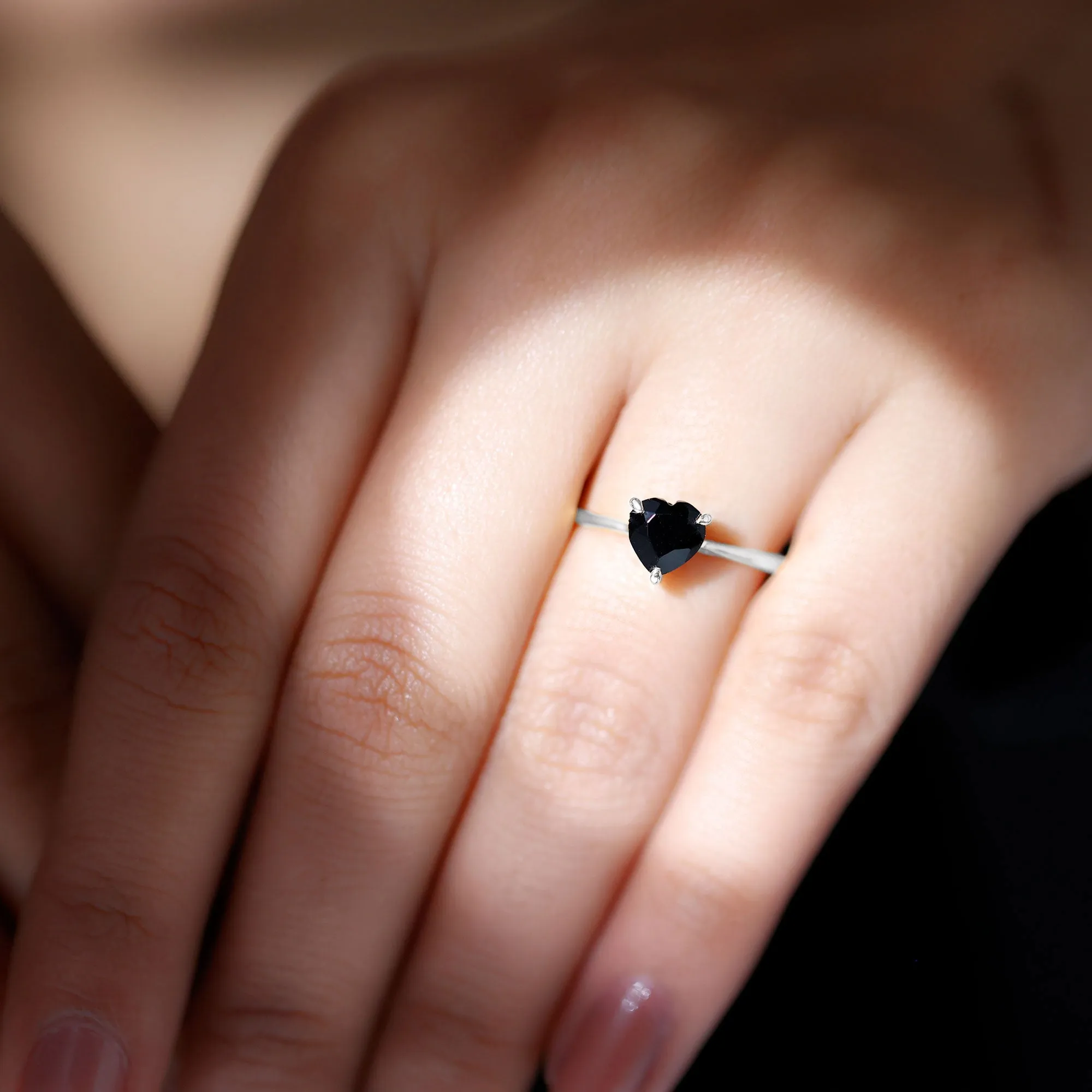 1 CT Heart Shape Black Onyx Solitaire Ring in Claw Setting
