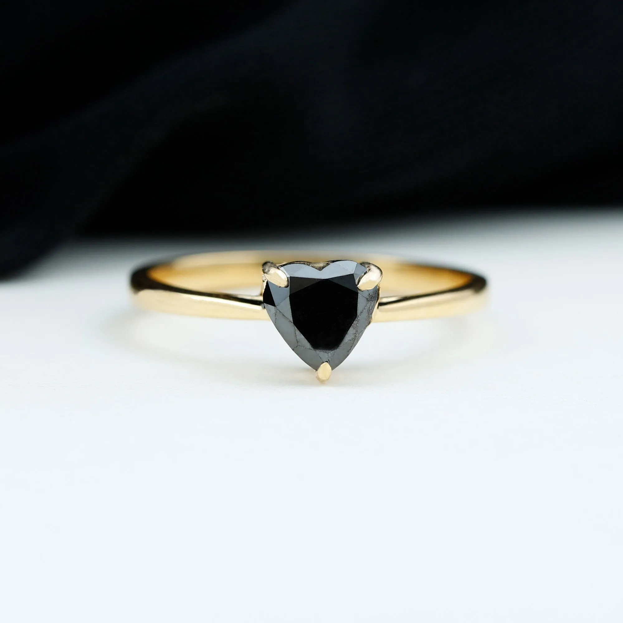 1 CT Heart Shape Black Onyx Solitaire Ring in Claw Setting