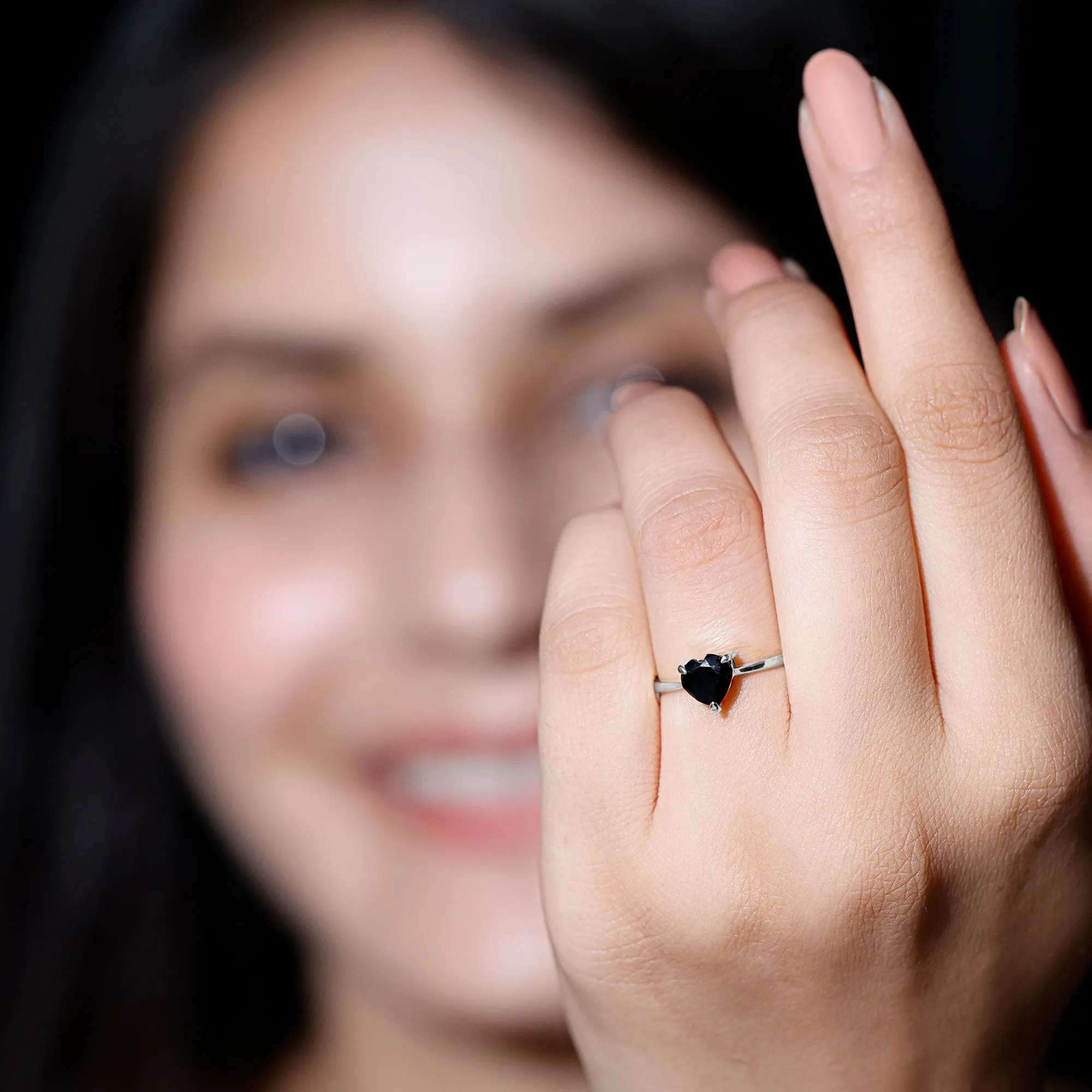1 CT Heart Shape Black Onyx Solitaire Ring in Claw Setting