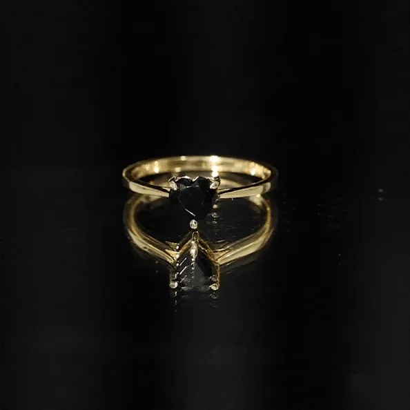 1 CT Heart Shape Black Onyx Solitaire Ring in Claw Setting