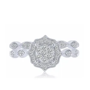 10K White Gold Diamond Cluster Engagement Ring Set