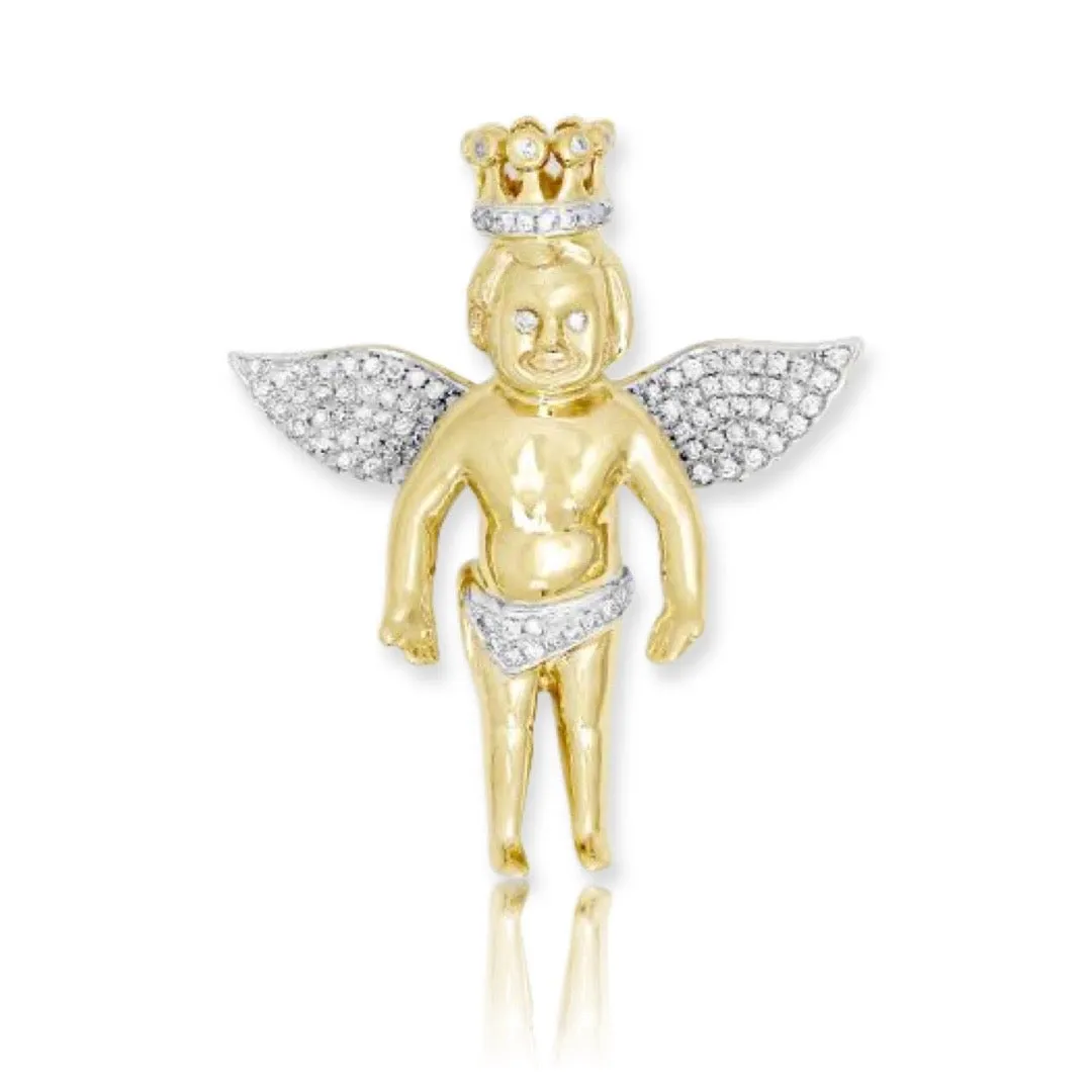 10KY 0.85CTW DIAMOND ANGEL WITH CROWN - MEDIUM