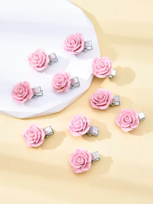 10pcs Flower Decor Mini Hair Clip for Women Barrette Styling Hair Accessories