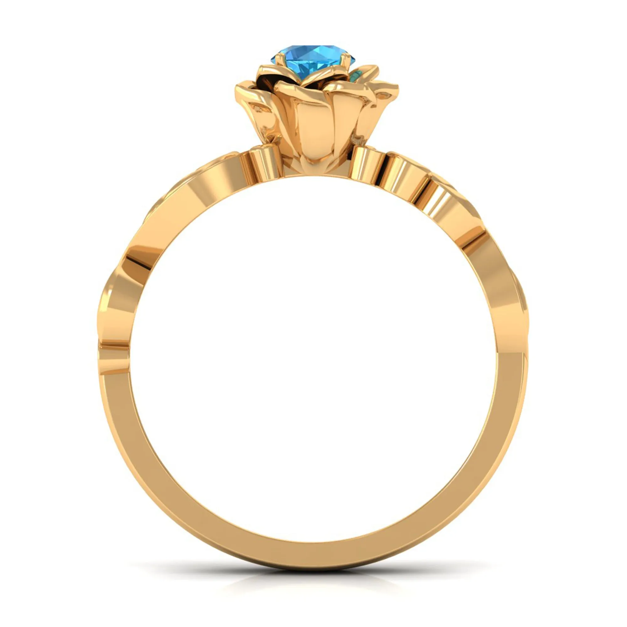 1/2 CT Floral Inspired Swiss Blue Topaz and Diamond Engagement Ring