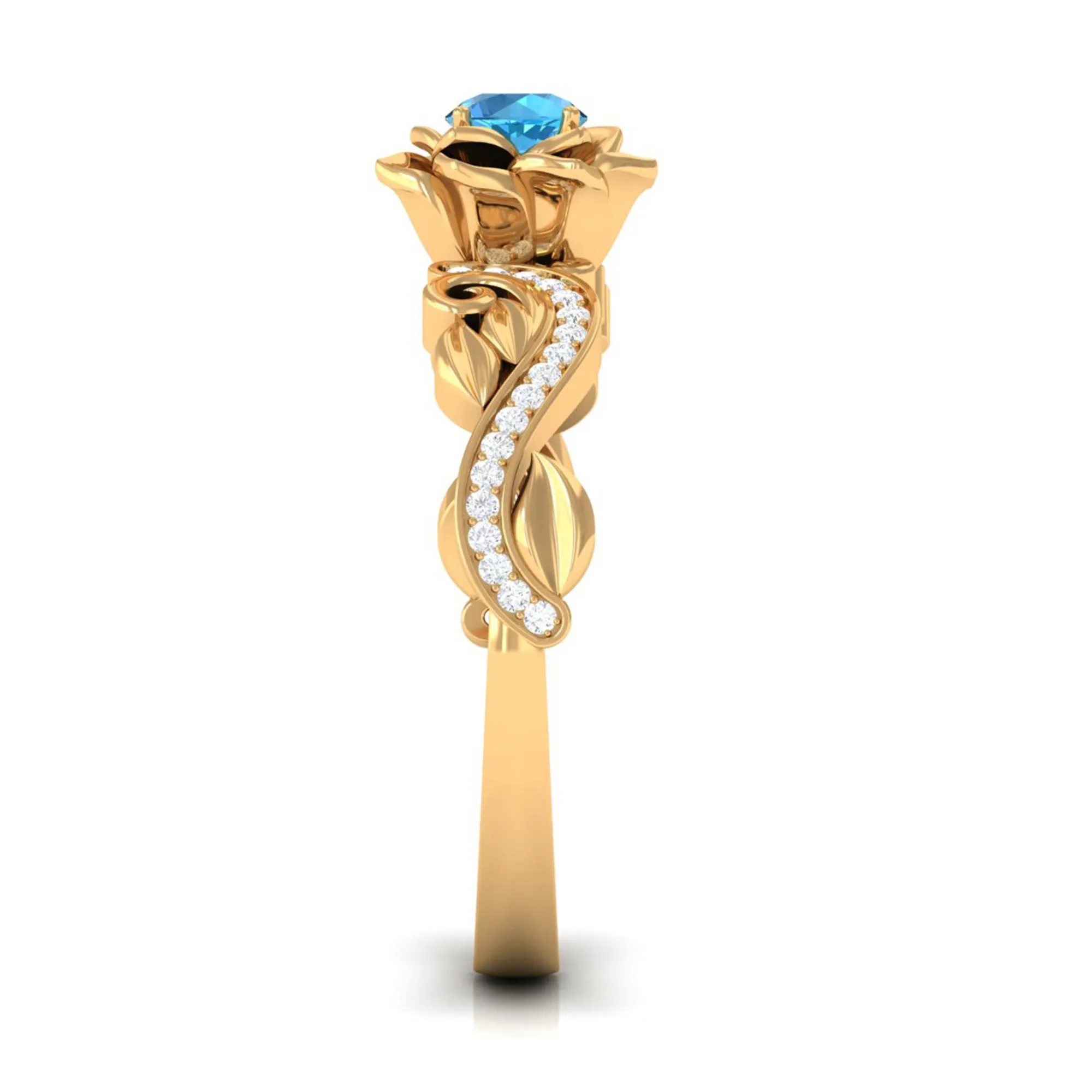 1/2 CT Floral Inspired Swiss Blue Topaz and Diamond Engagement Ring
