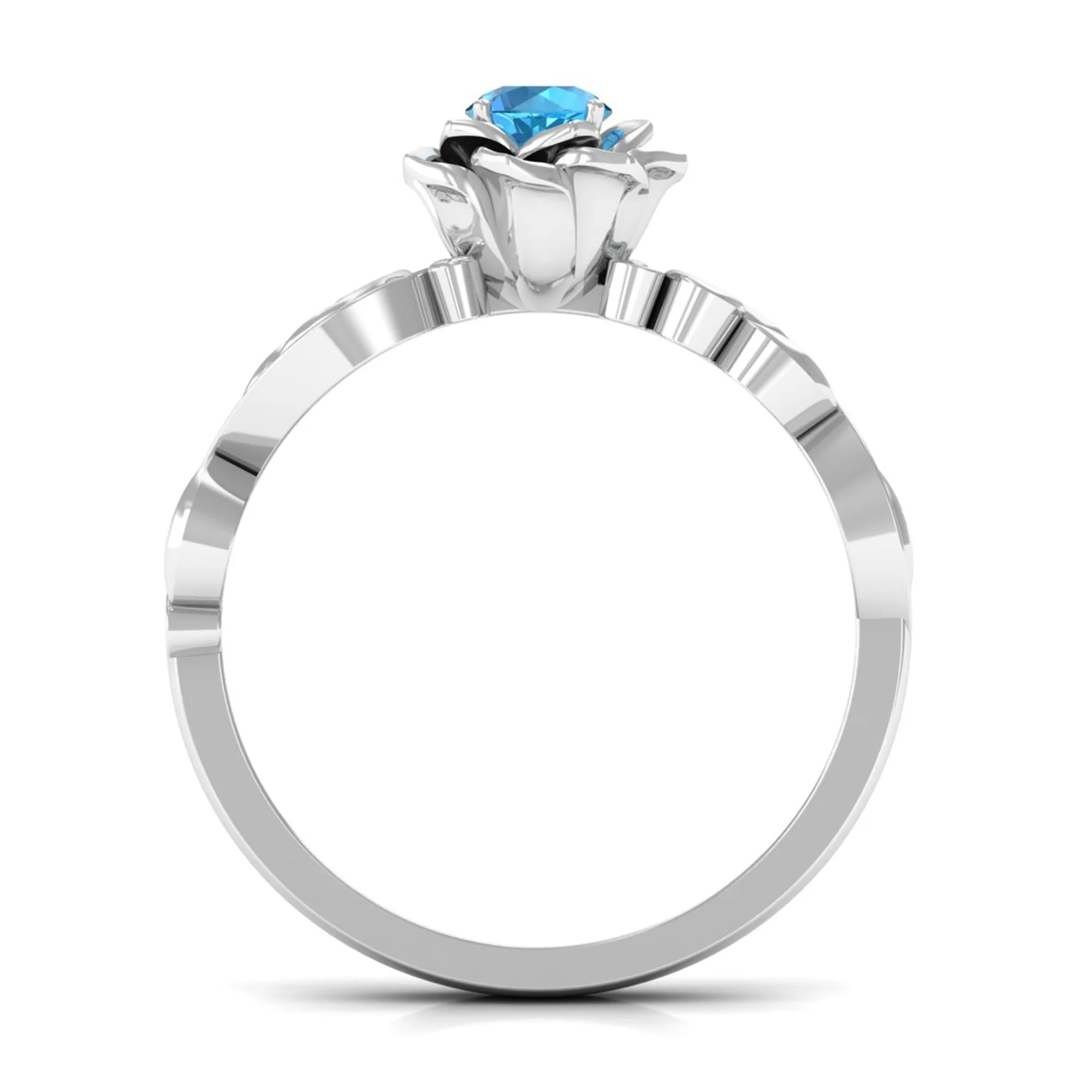 1/2 CT Floral Inspired Swiss Blue Topaz and Diamond Engagement Ring