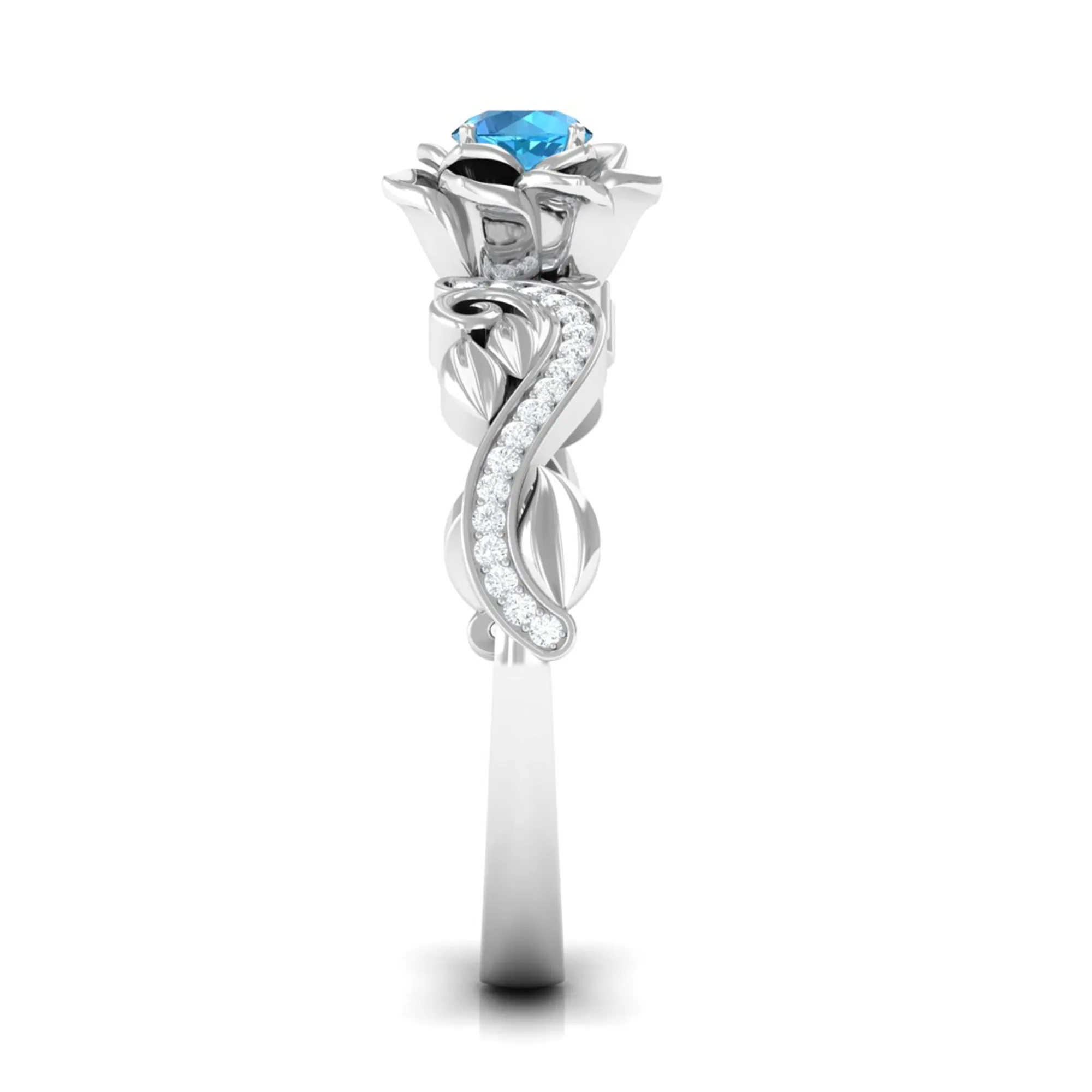 1/2 CT Floral Inspired Swiss Blue Topaz and Diamond Engagement Ring