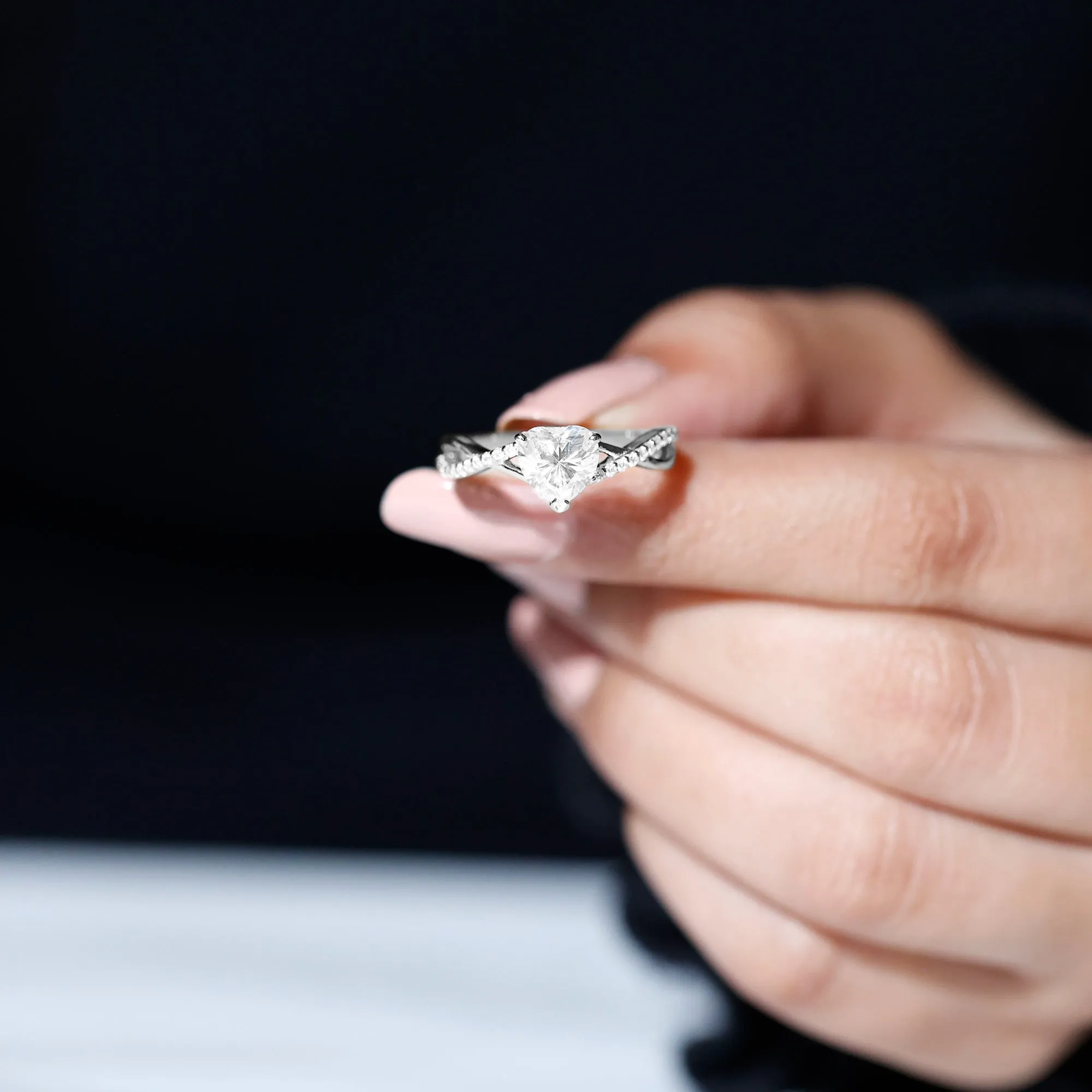 1.25 CT Heart Shape Solitaire Moissanite Crossover Engagement Ring