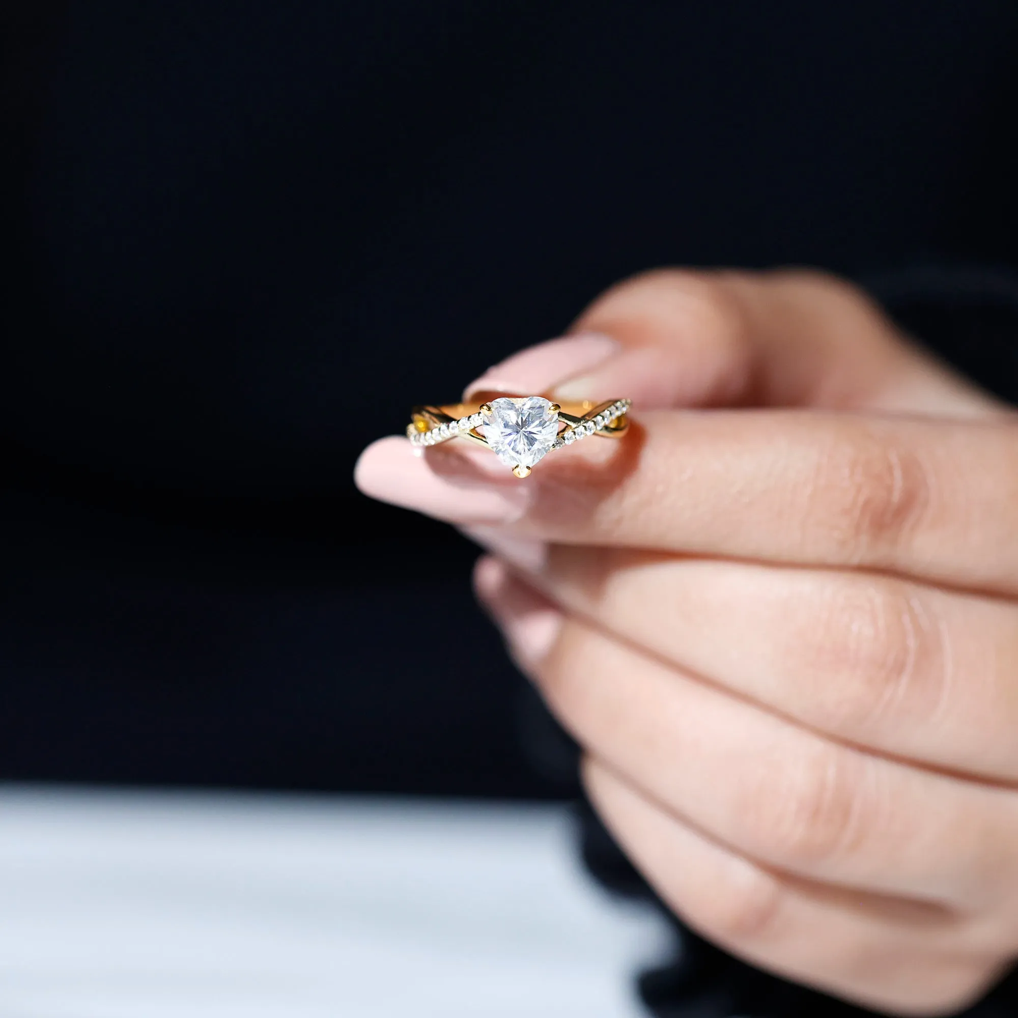 1.25 CT Heart Shape Solitaire Moissanite Crossover Engagement Ring