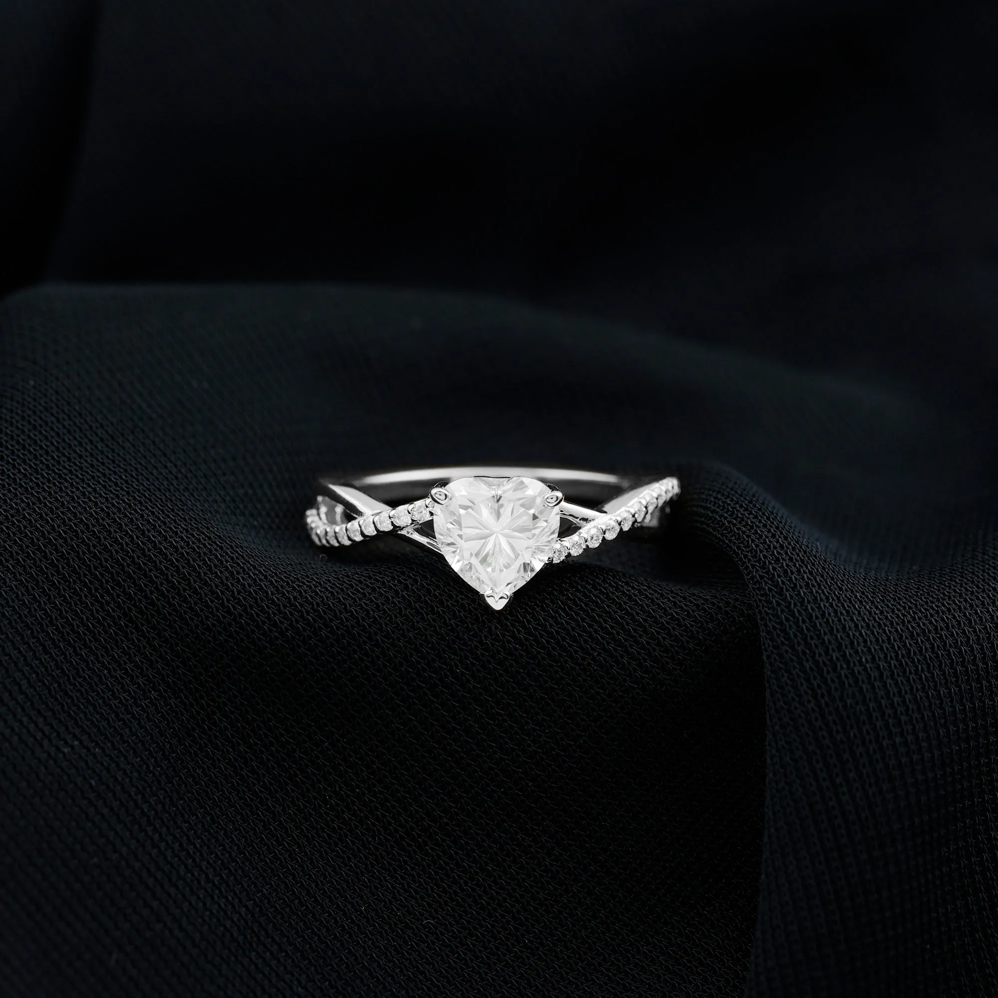 1.25 CT Heart Shape Solitaire Moissanite Crossover Engagement Ring