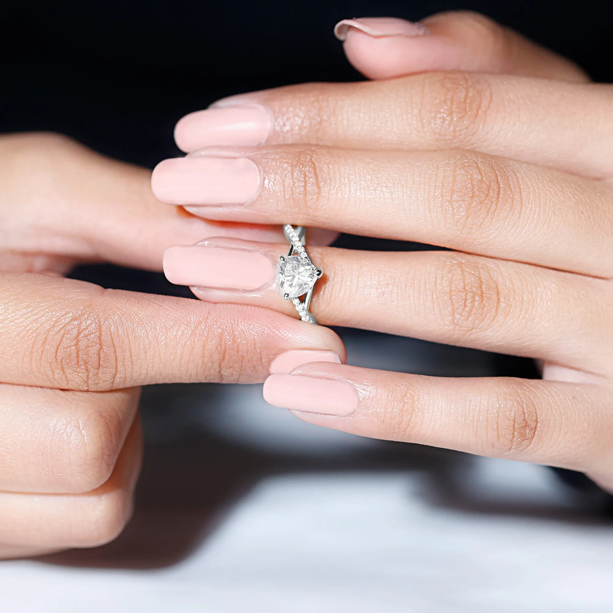 1.25 CT Heart Shape Solitaire Moissanite Crossover Engagement Ring