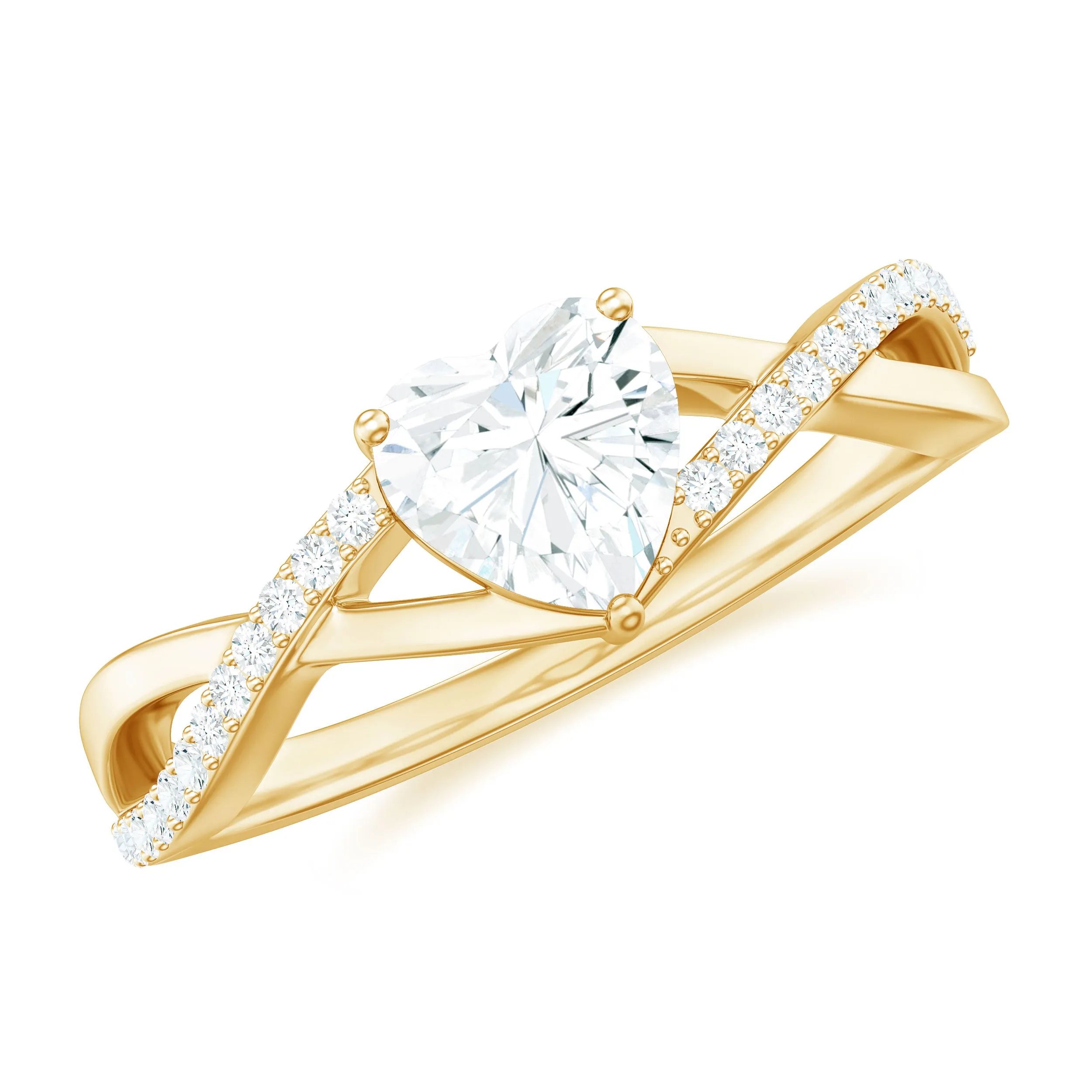 1.25 CT Heart Shape Solitaire Moissanite Crossover Engagement Ring
