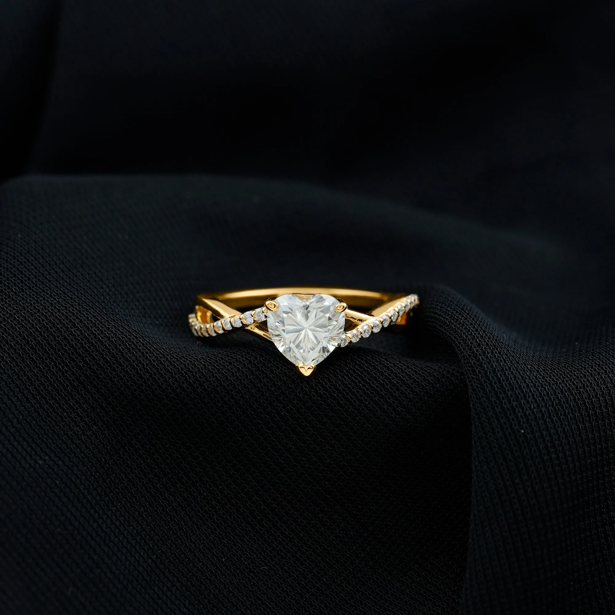 1.25 CT Heart Shape Solitaire Moissanite Crossover Engagement Ring
