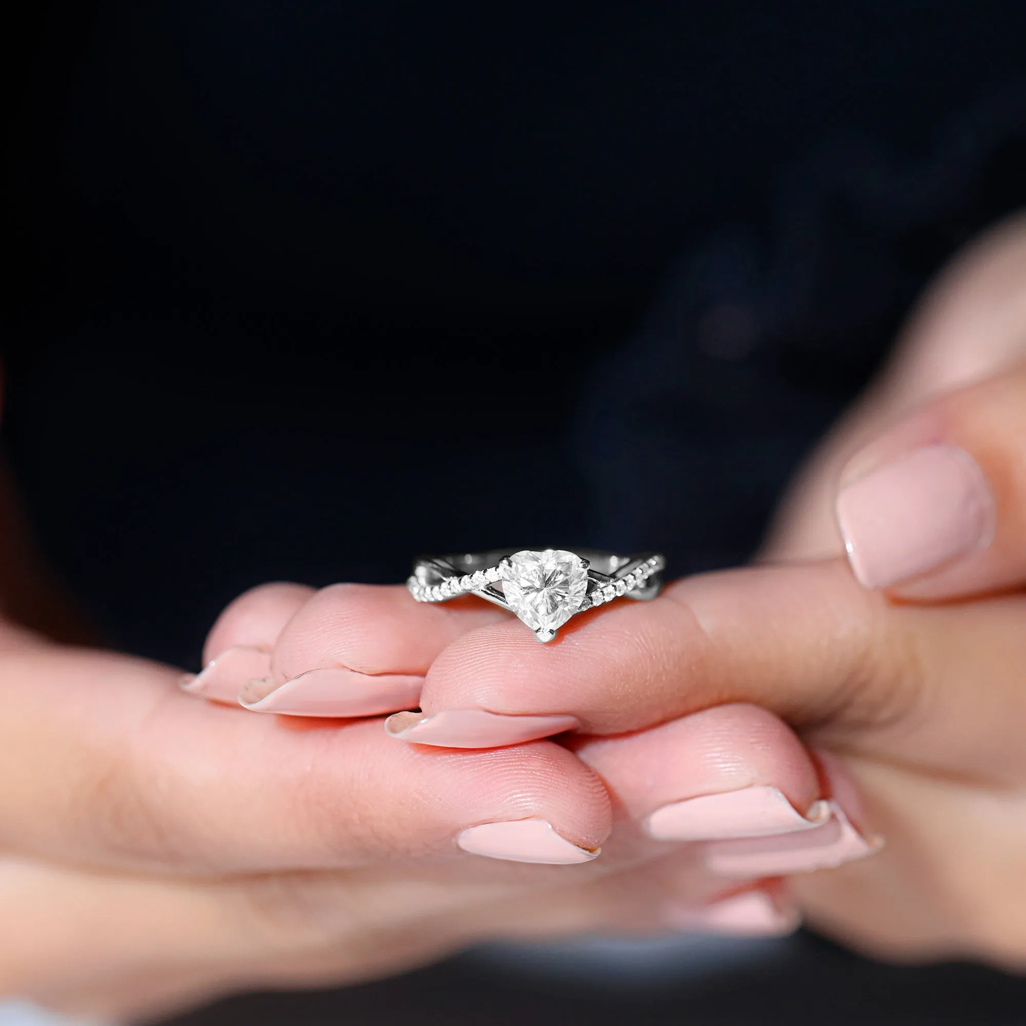 1.25 CT Heart Shape Solitaire Moissanite Crossover Engagement Ring