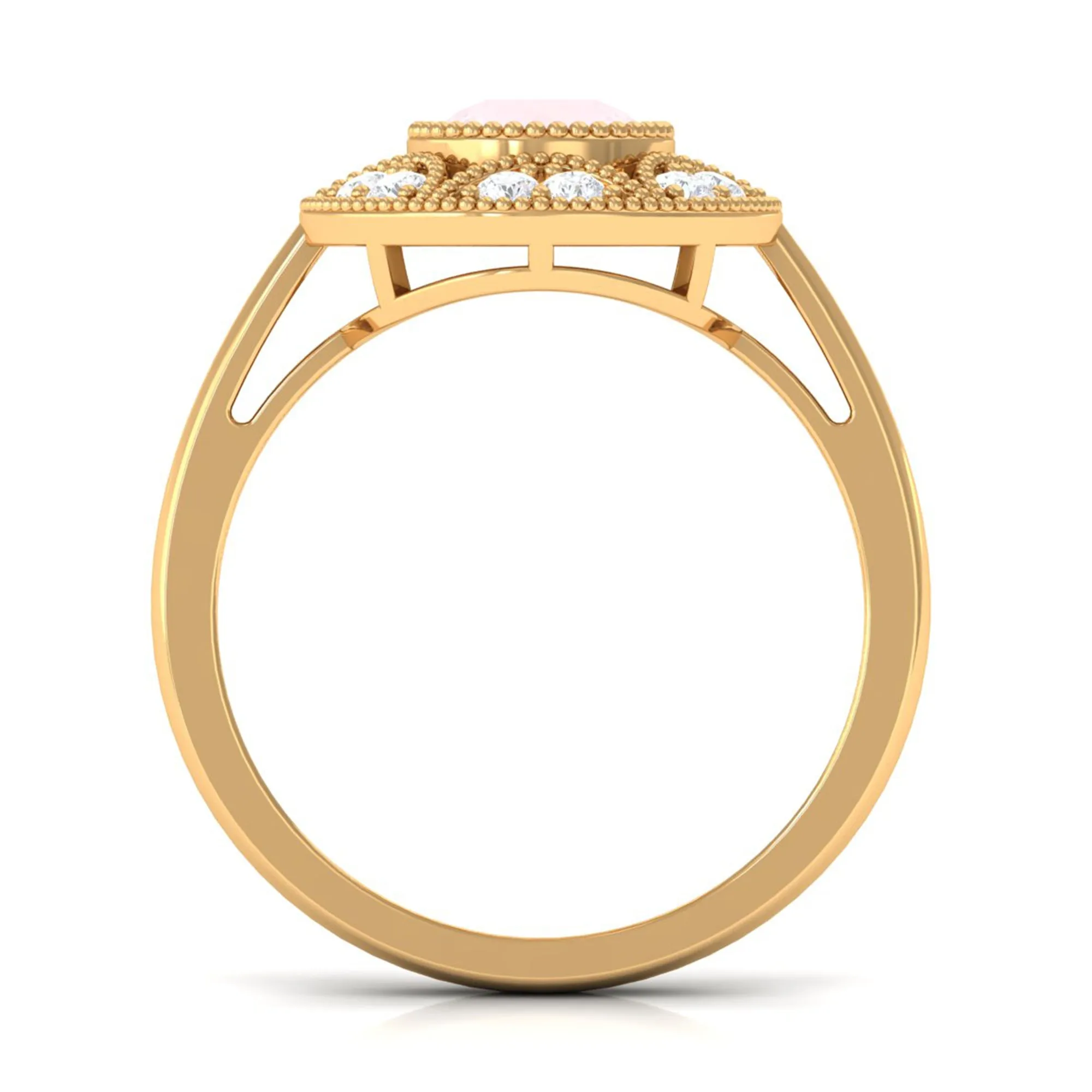 1.25 CT Round Rose Quartz and Diamond Vintage Engagement Ring