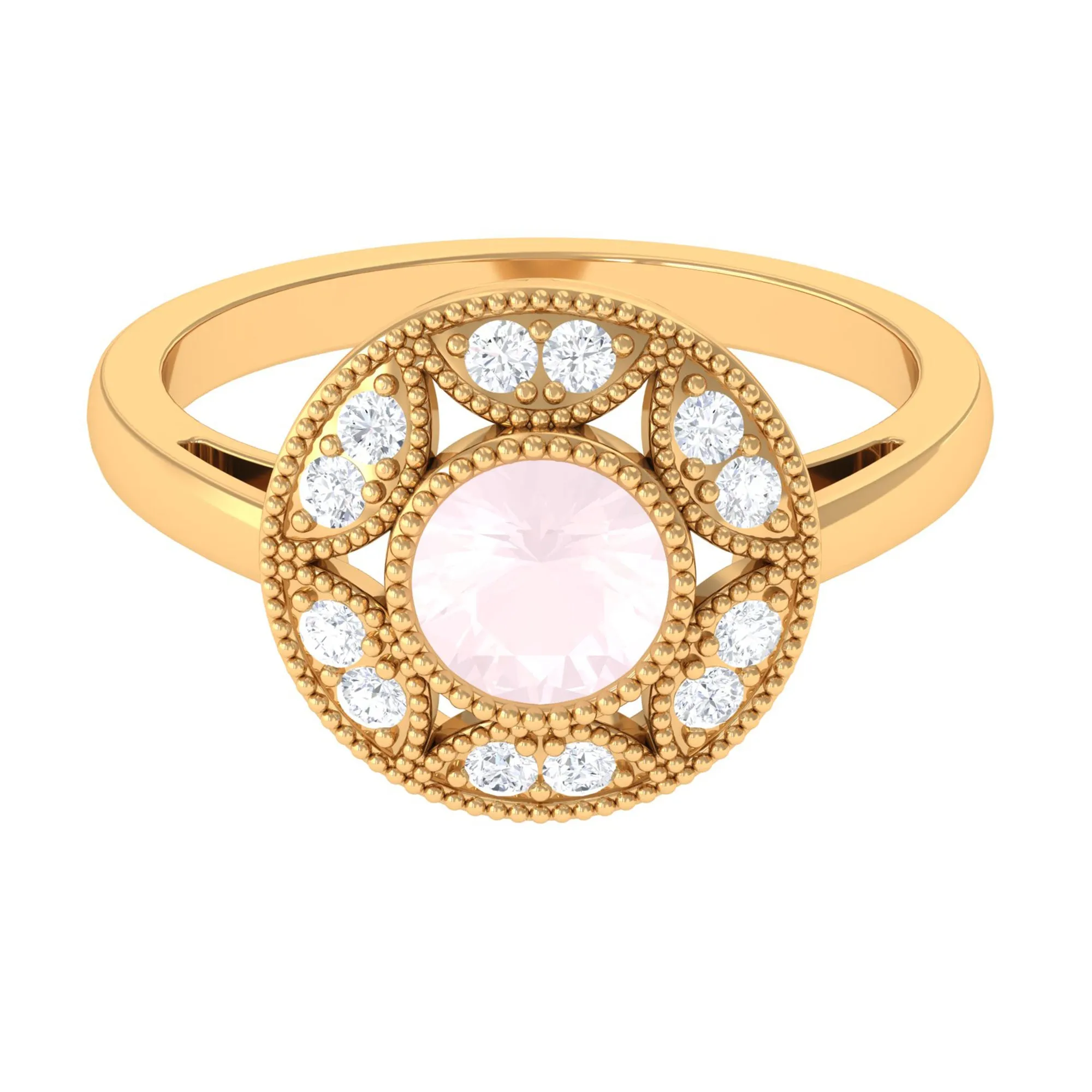 1.25 CT Round Rose Quartz and Diamond Vintage Engagement Ring