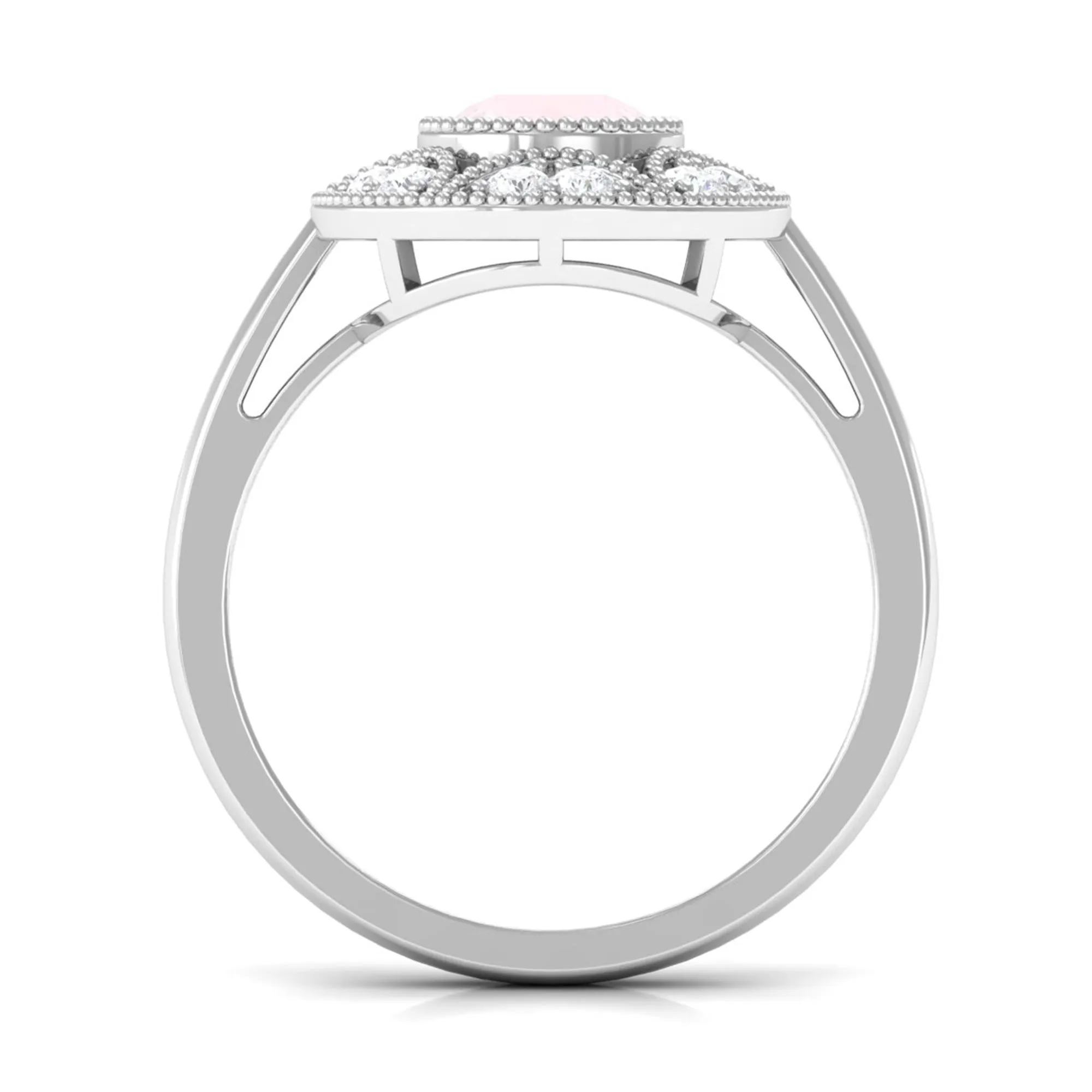 1.25 CT Round Rose Quartz and Diamond Vintage Engagement Ring
