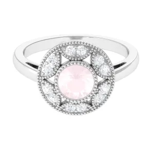1.25 CT Round Rose Quartz and Diamond Vintage Engagement Ring