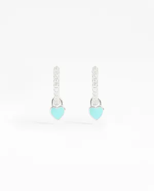 12mm Iced Turquoise Enamel Drop Heart Huggie Hoop Earrings