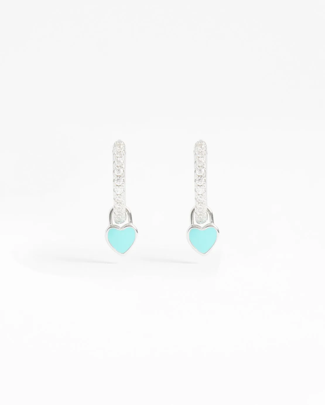 12mm Iced Turquoise Enamel Drop Heart Huggie Hoop Earrings