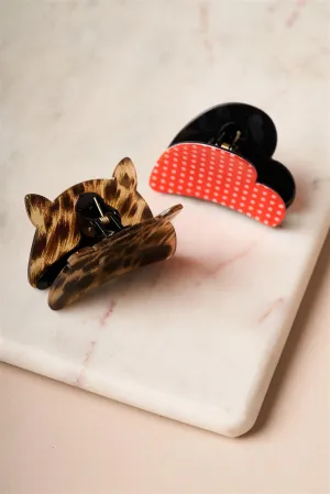 12pcs Cheetah and Polka Dot Small Butterfly Clips