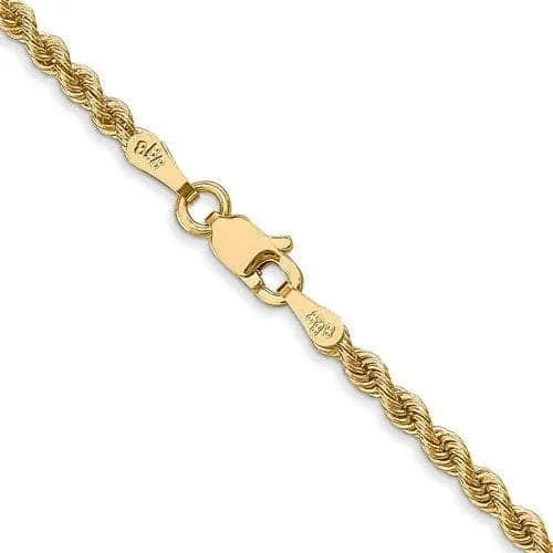 14K 2.5 mm Solid Diamond-cut Rope with Lobster Clasp Gold Chain