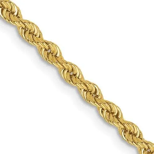 14K 2.5 mm Solid Diamond-cut Rope with Lobster Clasp Gold Chain
