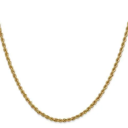 14K 2.5 mm Solid Diamond-cut Rope with Lobster Clasp Gold Chain