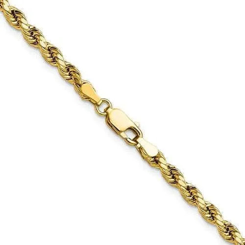 14K 4mm Solid Diamond-cut Rope with Lobster Clasp Gold Chain