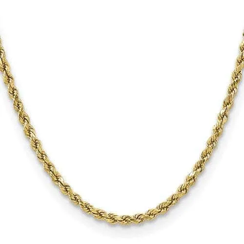 14K 4mm Solid Diamond-cut Rope with Lobster Clasp Gold Chain