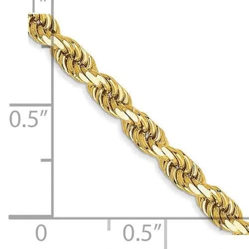 14K 4mm Solid Diamond-cut Rope with Lobster Clasp Gold Chain