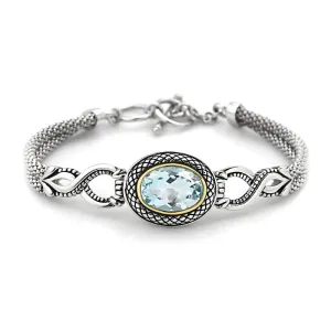 14K and 925 Sterling Sliver Bangle with Blue Topaz (141BL112691BT)