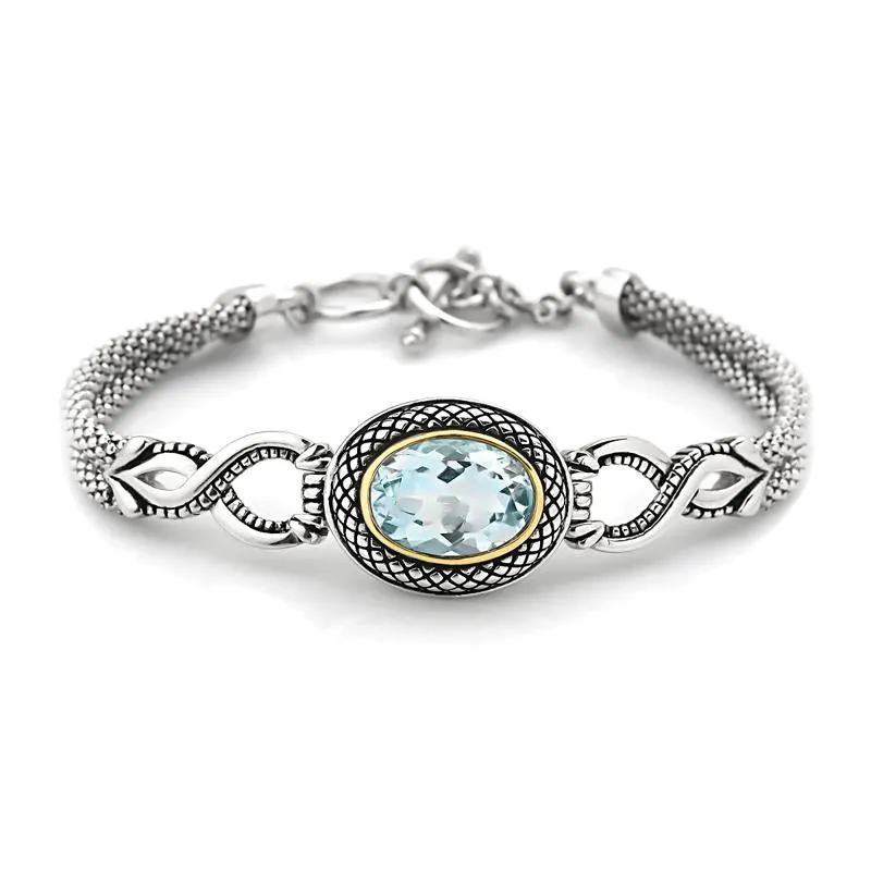 14K and 925 Sterling Sliver Bangle with Blue Topaz (141BL112691BT)