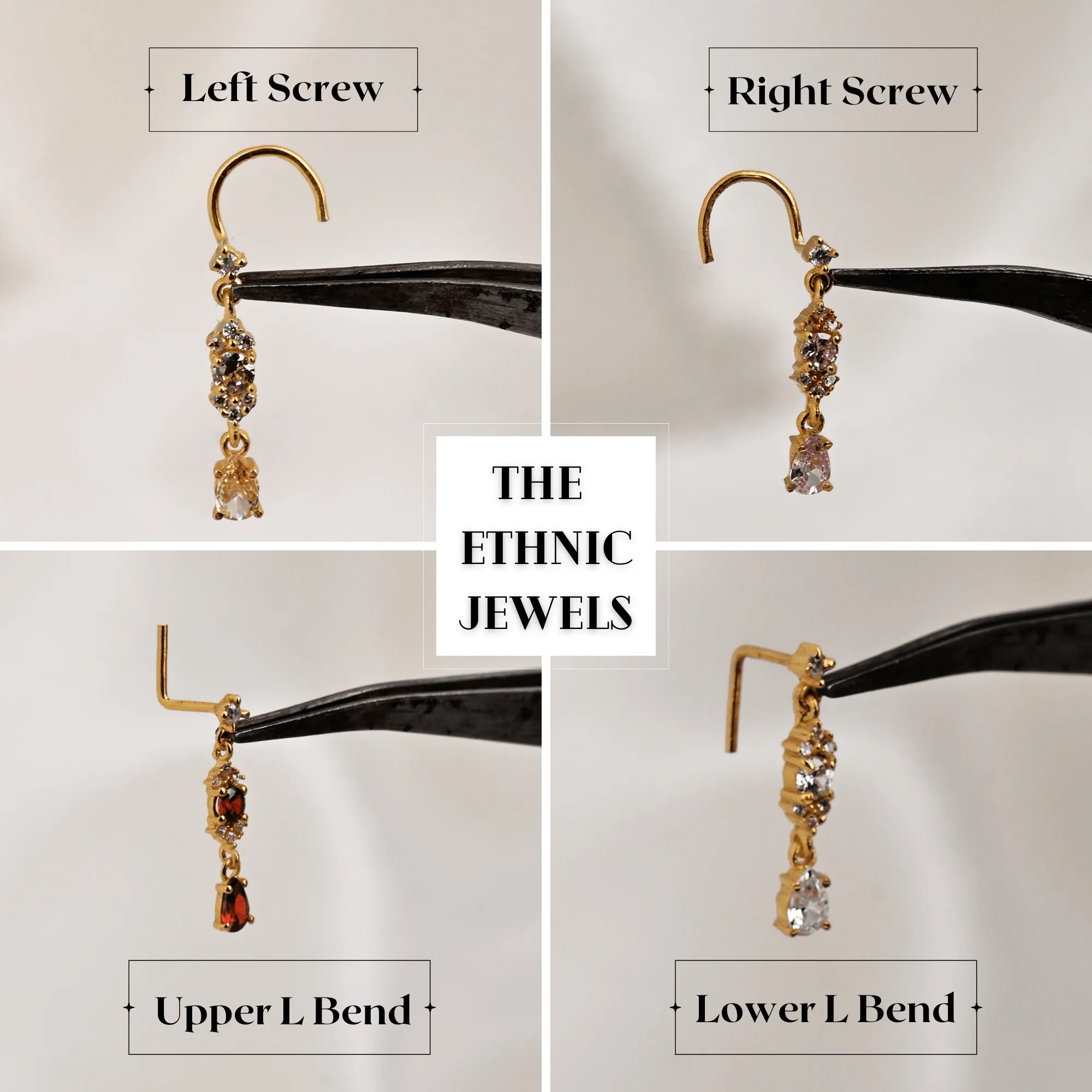 14K Dangle Garnet Gems Stud Nose Ring – Gold Nose Piercing Jewelry