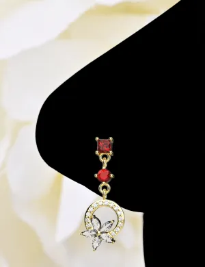 14K Dangle Garnet Gems Stud Nose Ring – Gold Nose Piercing Jewelry