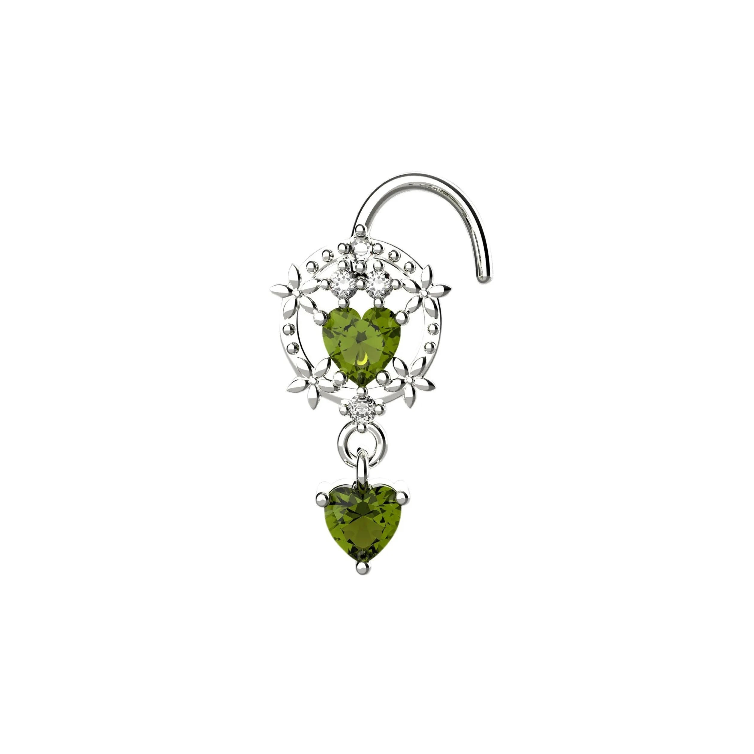 14K Double Heart Dangle Nose Piercing – Gold Nose Jewelry for Women