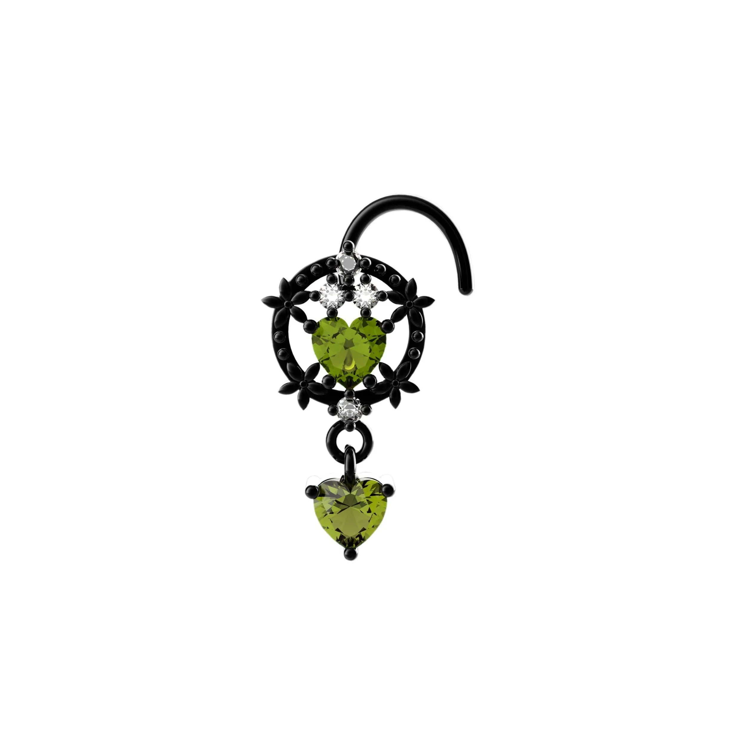 14K Double Heart Dangle Nose Piercing – Gold Nose Jewelry for Women