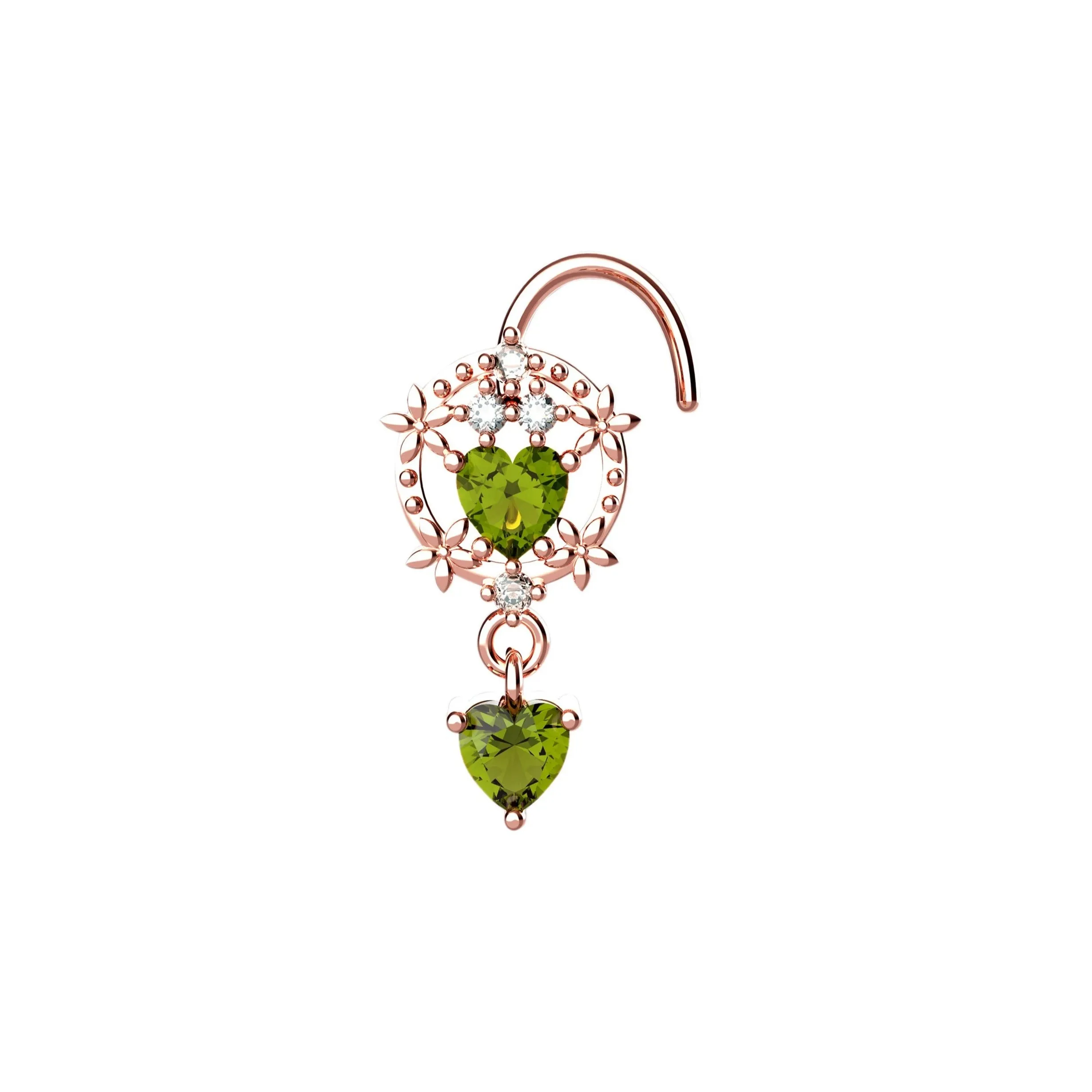 14K Double Heart Dangle Nose Piercing – Gold Nose Jewelry for Women