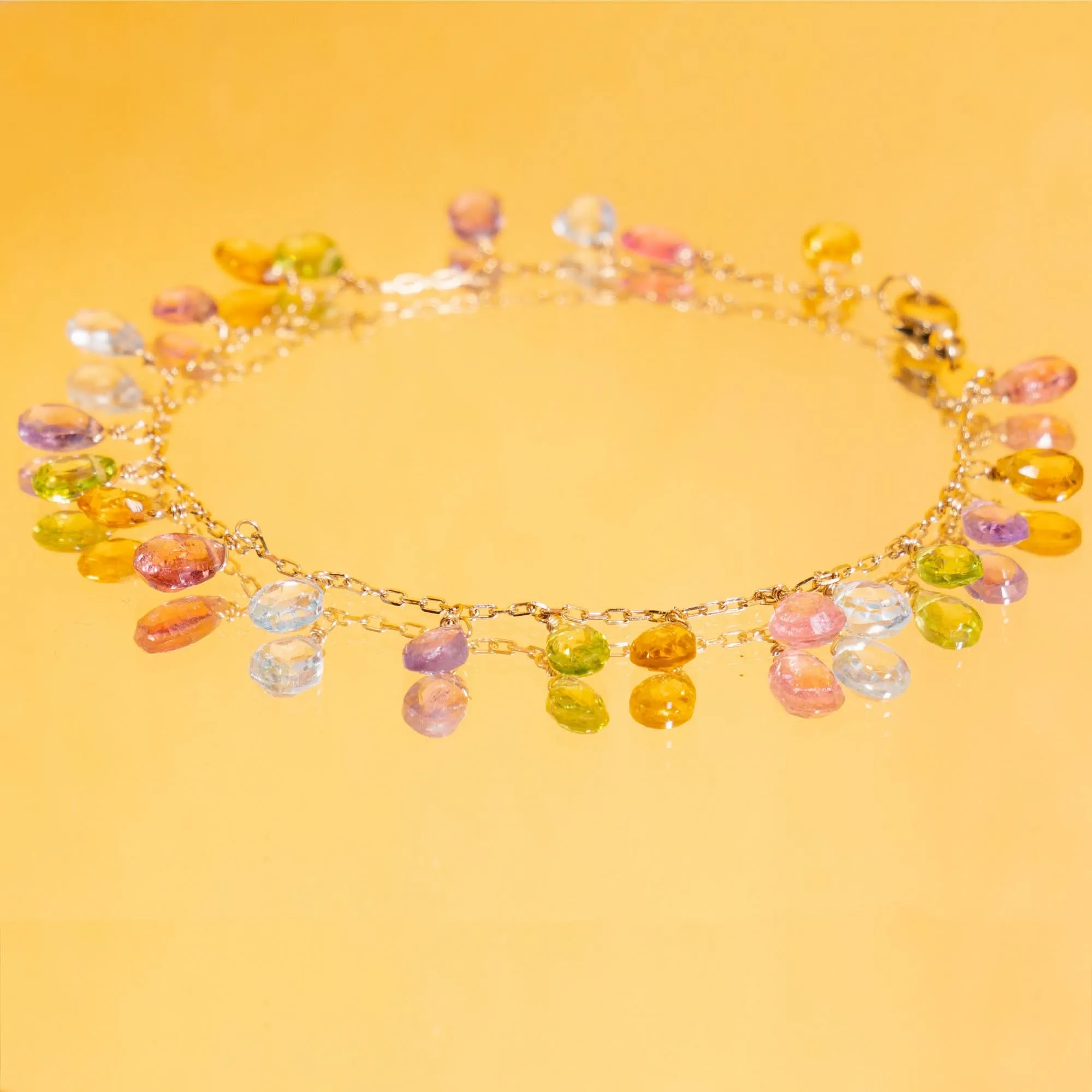 14k Garnet, Citrine, Peridot, Amethyst, and Blue Topaz Bracelet 7.25"