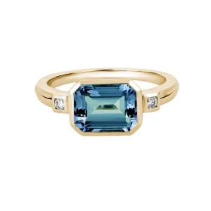 14k Gold Blue Topaz Diamond Ring