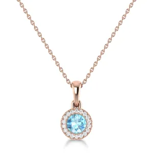 14K Gold Diamond & Blue Topaz Circle Pendant