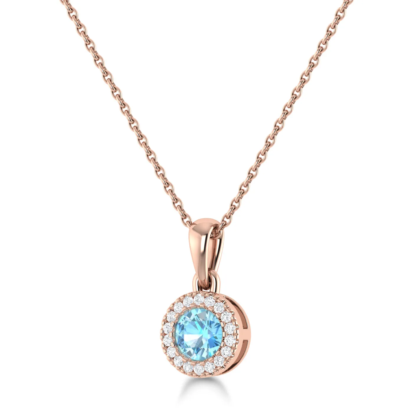 14K Gold Diamond & Blue Topaz Circle Pendant