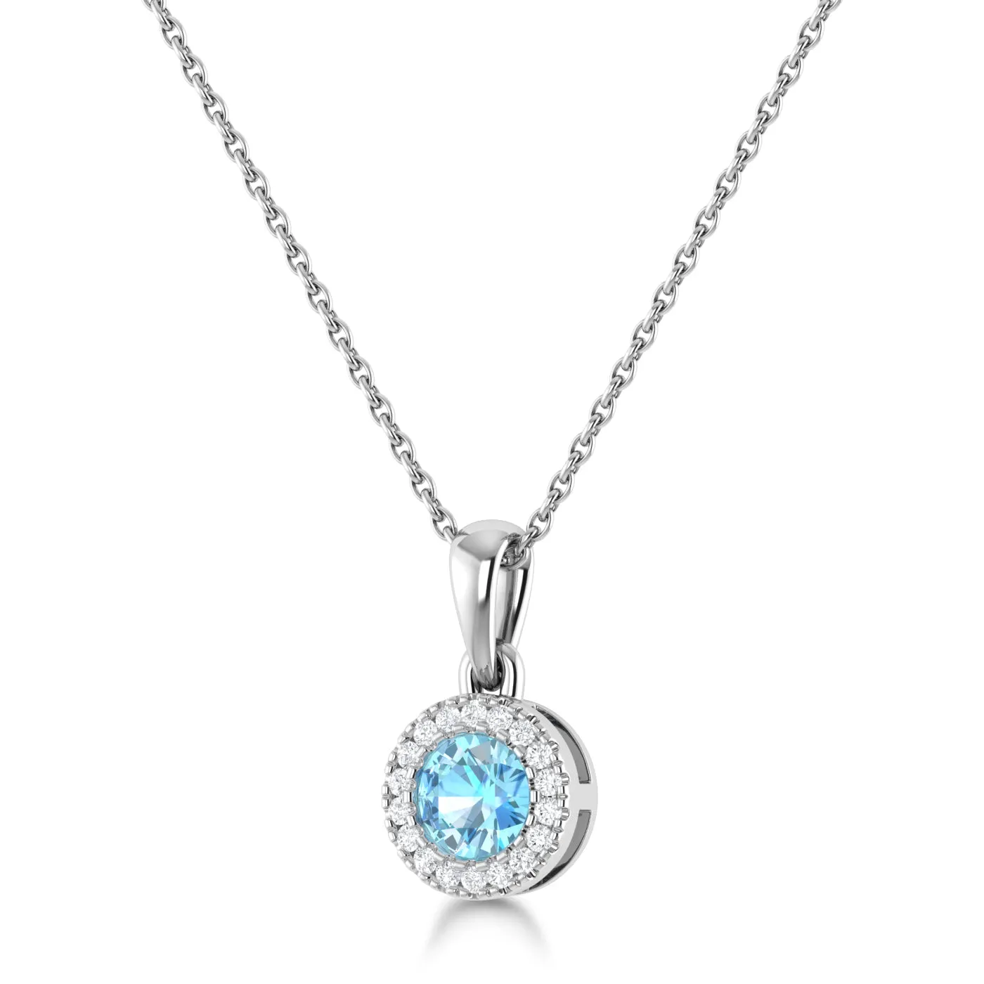 14K Gold Diamond & Blue Topaz Circle Pendant